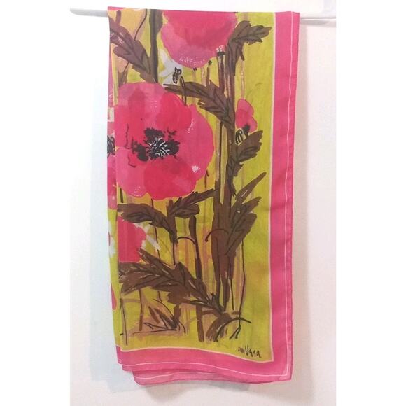 Vera Rayon Vintage Scarf Poppy Design - Picture 1 of 2